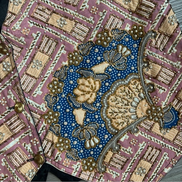 Vintage 90s Bali Chic Beaded Vest Ornamental Fan Pink & Gold One Size - Picture 2 of 5